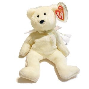 Herald TY Jingle Beanie Baby White Bear with White Wings Tag Attached wi…